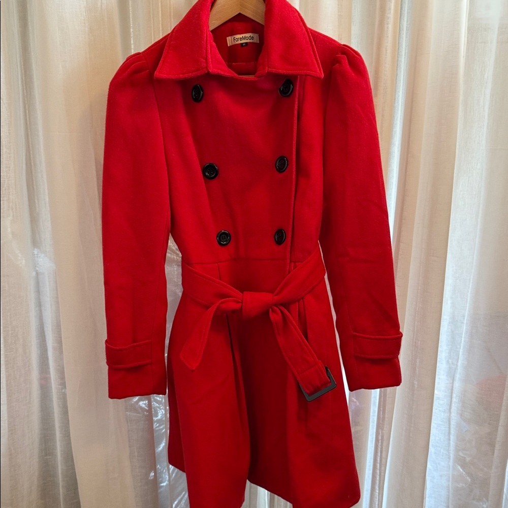 Scarlet Double-Breasted Trench Coat